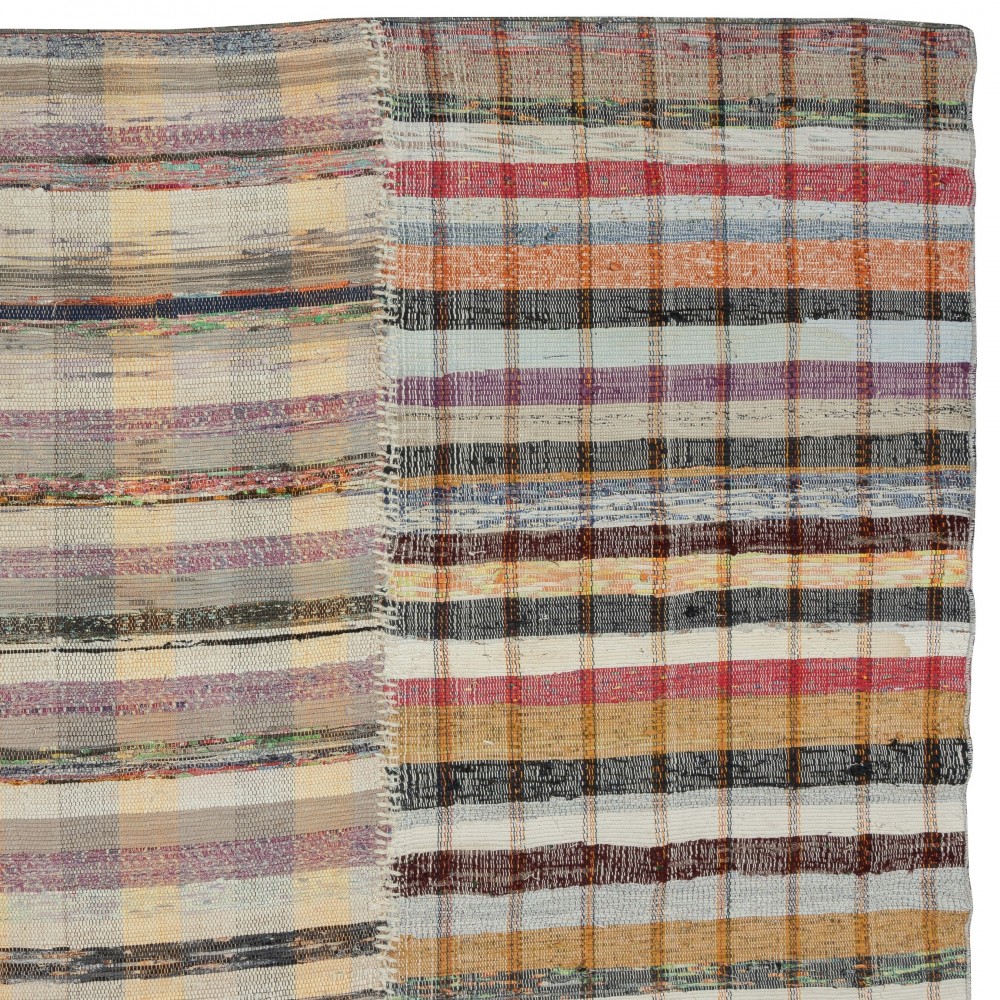 Adjustable Vintage Oversize Rag Rug. Handmade Striped Kilim. Multicolor Cotton Carpet Adjustable Vintage Oversize Rag Rug. Handmade Striped Kilim. Multicolor Cotton Carpet