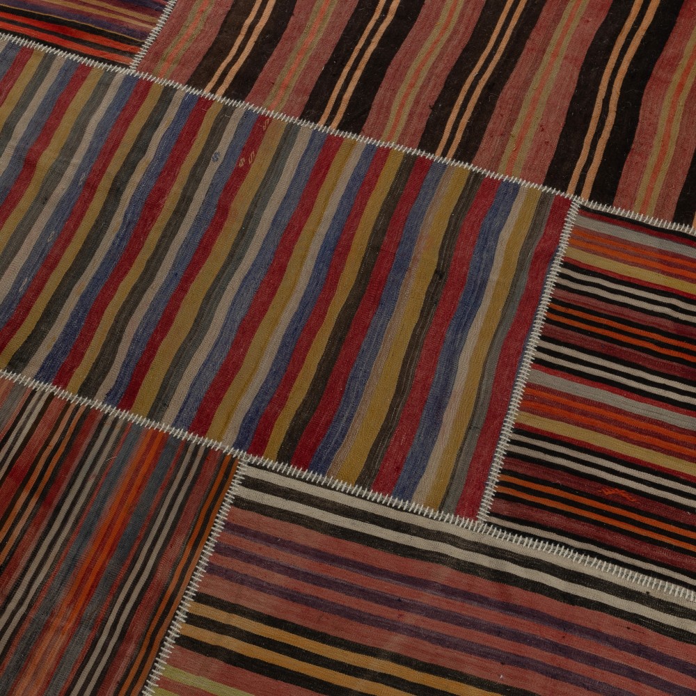 Adjustable Size Vintage Turkish Patchwork Rug, Overize Kilim, Handmade Striped Wool Carpet Adjustable Size Vintage Turkish Patchwork Rug, Overize Kilim, Handmade Striped Wool Carpet