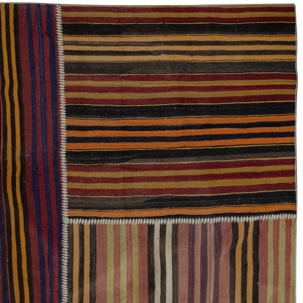 Adjustable Size Vintage Turkish Patchwork Rug, Overize Kilim, Handmade Striped Wool Carpet Adjustable Size Vintage Turkish Patchwork Rug, Overize Kilim, Handmade Striped Wool Carpet