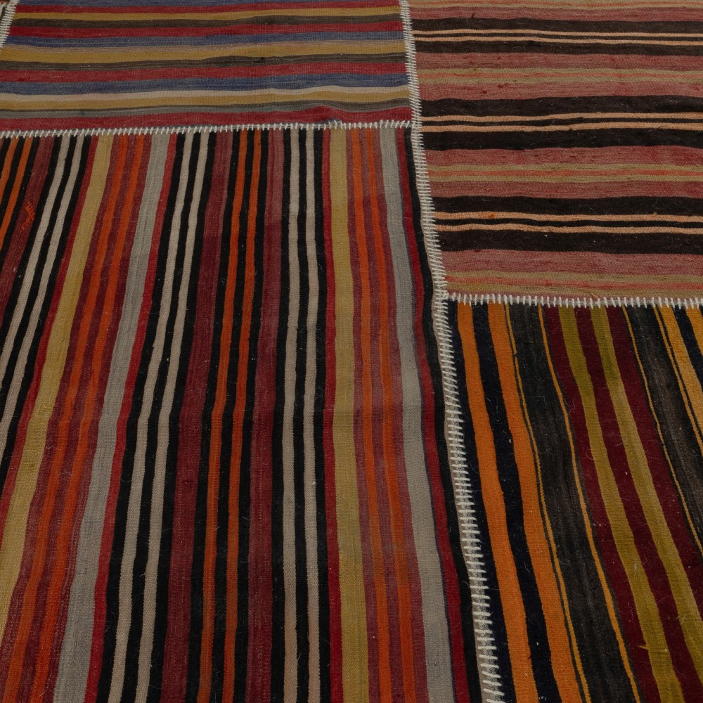Adjustable Size Vintage Turkish Patchwork Rug, Overize Kilim, Handmade Striped Wool Carpet Adjustable Size Vintage Turkish Patchwork Rug, Overize Kilim, Handmade Striped Wool Carpet