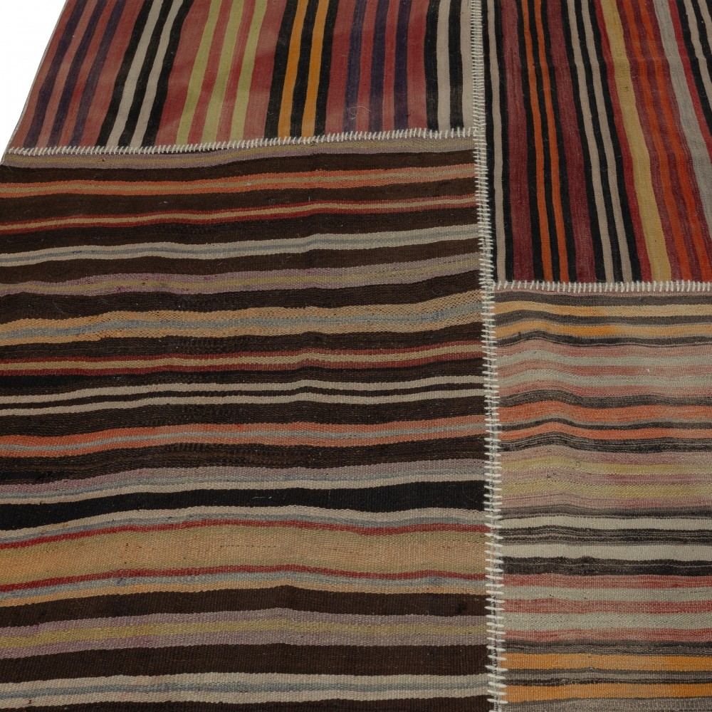 Adjustable Size Vintage Turkish Patchwork Rug, Overize Kilim, Handmade Striped Wool Carpet Adjustable Size Vintage Turkish Patchwork Rug, Overize Kilim, Handmade Striped Wool Carpet