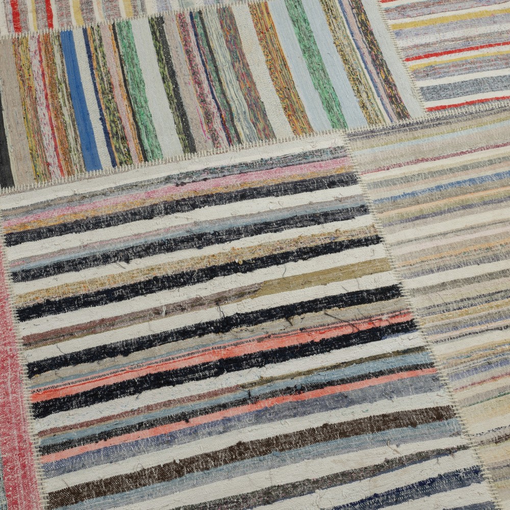 Adjustable Vintage Banded Cotton Kilim. Flat-Weave Rag Rug. Colorful Large Carpet Adjustable Vintage Banded Cotton Kilim. Flat-Weave Rag Rug. Colorful Large Carpet