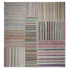 Adjustable Vintage Banded Cotton Kilim. Flat-Weave Rag Rug. Colorful Large Carpet