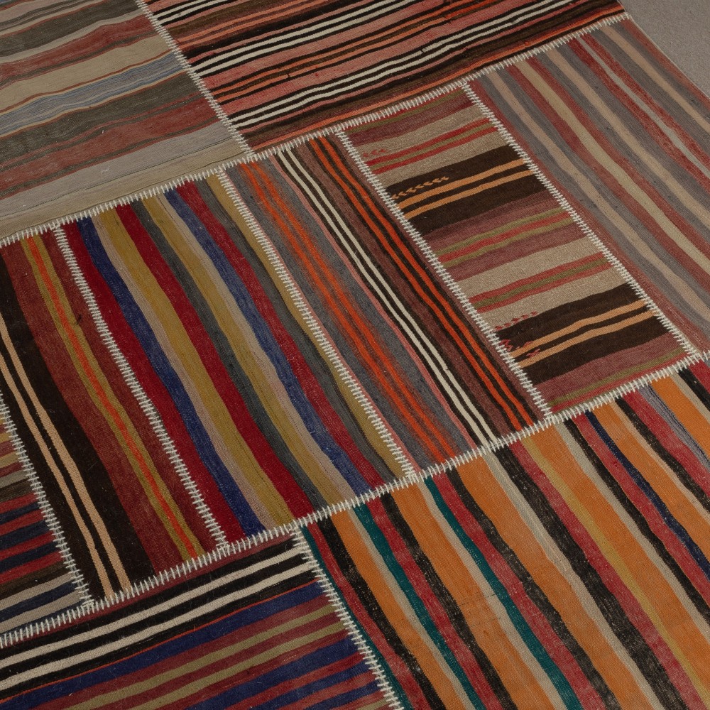Adjustable Size Vintage Turkish Patchwork Rug, Overize Kilim, Handmade Striped Wool Carpet Adjustable Size Vintage Turkish Patchwork Rug, Overize Kilim, Handmade Striped Wool Carpet