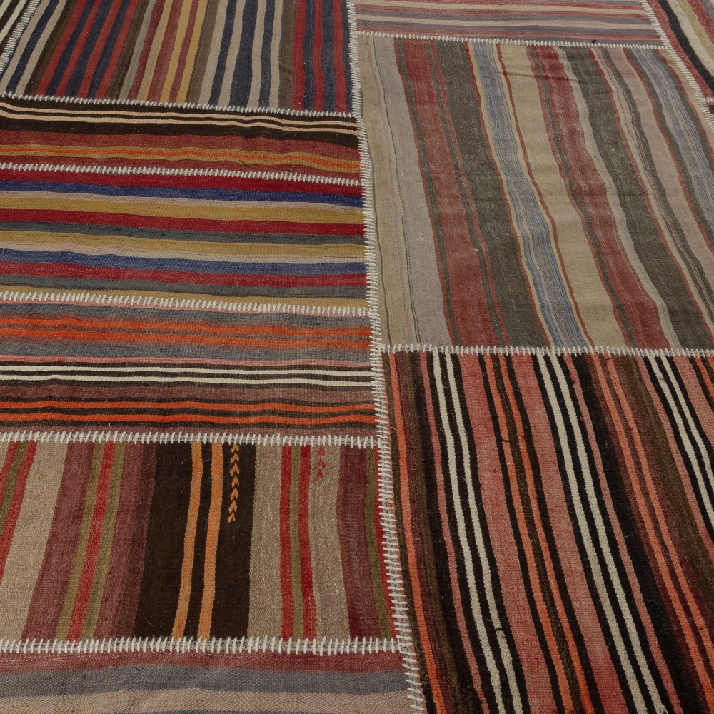 Adjustable Size Vintage Turkish Patchwork Rug, Overize Kilim, Handmade Striped Wool Carpet Adjustable Size Vintage Turkish Patchwork Rug, Overize Kilim, Handmade Striped Wool Carpet