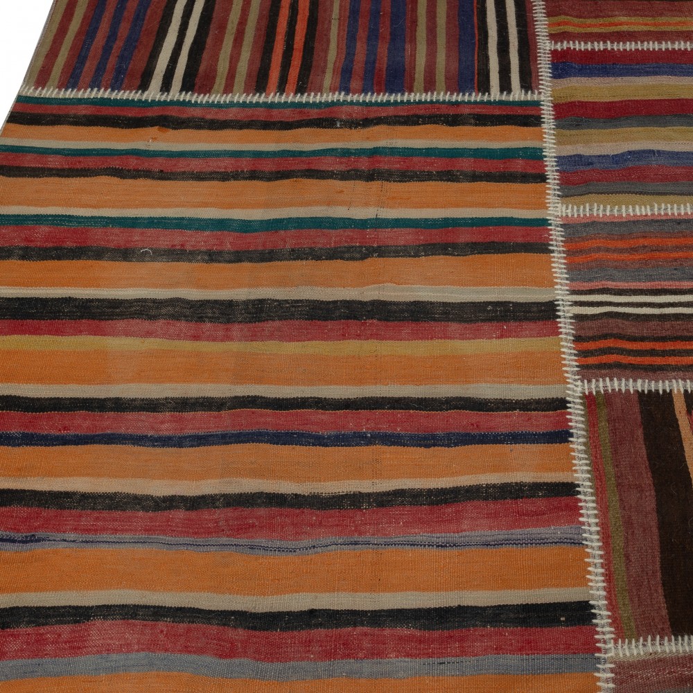 Adjustable Size Vintage Turkish Patchwork Rug, Overize Kilim, Handmade Striped Wool Carpet Adjustable Size Vintage Turkish Patchwork Rug, Overize Kilim, Handmade Striped Wool Carpet