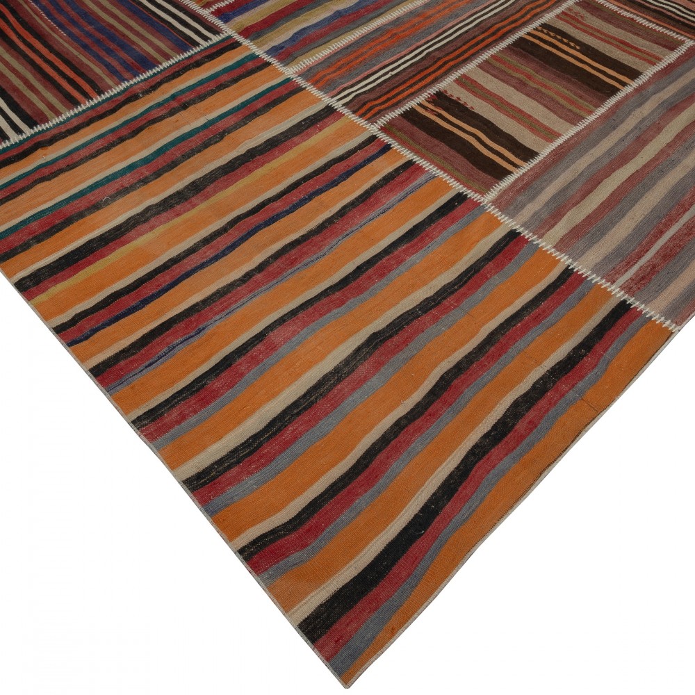 Adjustable Size Vintage Turkish Patchwork Rug, Overize Kilim, Handmade Striped Wool Carpet Adjustable Size Vintage Turkish Patchwork Rug, Overize Kilim, Handmade Striped Wool Carpet