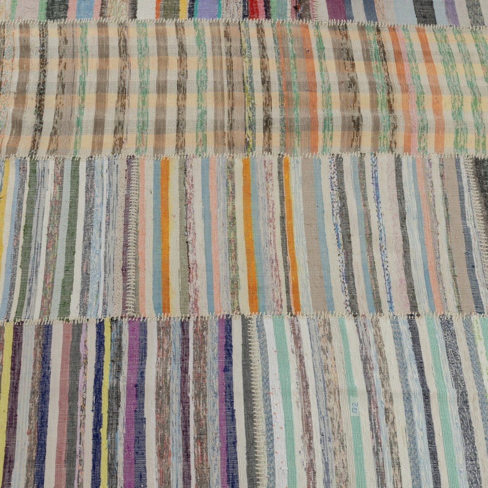 Adjustable Oversize Kilim. Handwoven Cotton Turkish Rag Rug. Vintage Colorful Banded Carpet Adjustable Oversize Kilim. Handwoven Cotton Turkish Rag Rug. Vintage Colorful Banded Carpet