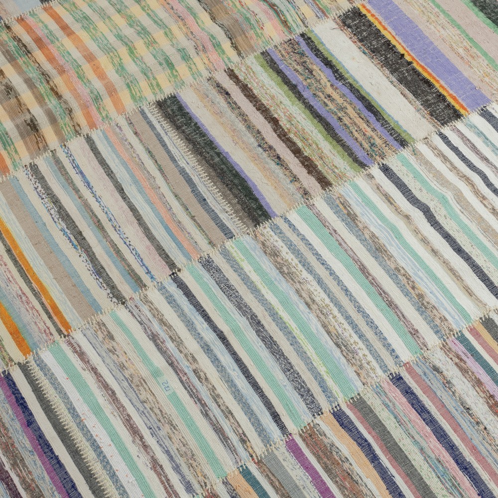 Adjustable Oversize Kilim. Handwoven Cotton Turkish Rag Rug. Vintage Colorful Banded Carpet Adjustable Oversize Kilim. Handwoven Cotton Turkish Rag Rug. Vintage Colorful Banded Carpet