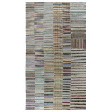 Adjustable Oversize Kilim. Handwoven Cotton Turkish Rag Rug. Vintage Colorful Banded Carpet
