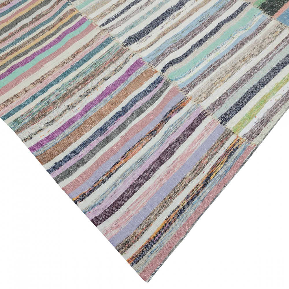 Adjustable Oversize Kilim. Handwoven Cotton Turkish Rag Rug. Vintage Colorful Banded Carpet Adjustable Oversize Kilim. Handwoven Cotton Turkish Rag Rug. Vintage Colorful Banded Carpet