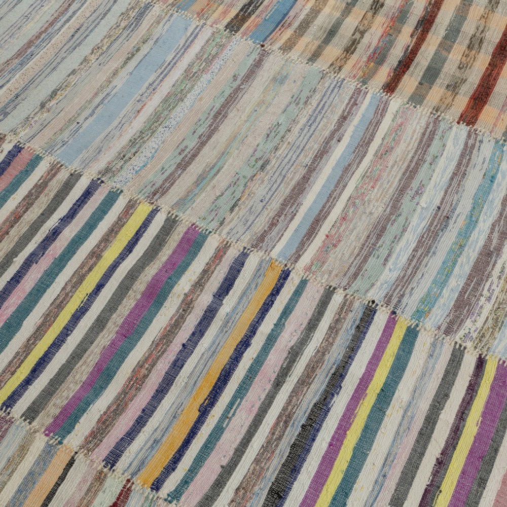 Adjustable Oversize Kilim. Handwoven Cotton Turkish Rag Rug. Vintage Colorful Banded Carpet Adjustable Oversize Kilim. Handwoven Cotton Turkish Rag Rug. Vintage Colorful Banded Carpet