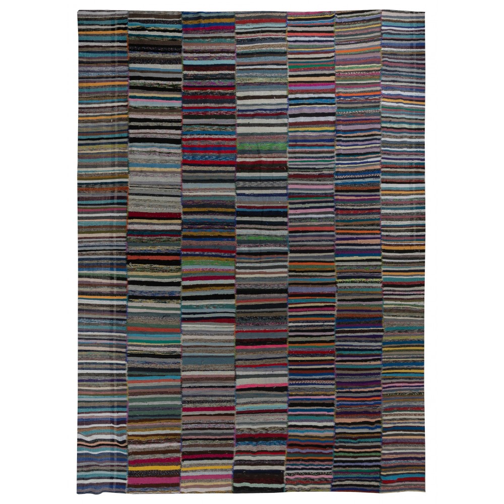 Colorful Oversize Carpet. Vintage Turkish Handwoven Cotton Rag Rug. Adjustable Size