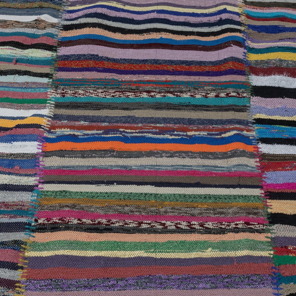 Colorful Oversize Carpet. Vintage Turkish Handwoven Cotton Rag Rug. Adjustable Size