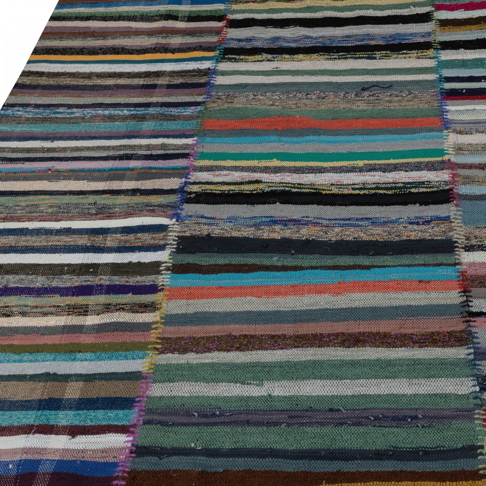 Colorful Oversize Carpet. Vintage Turkish Handwoven Cotton Rag Rug. Adjustable Size