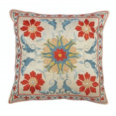 Embroidered 100% Silk Cushion Cover. Suzani Textile Accent Pillow. Handmade Throw Pillow