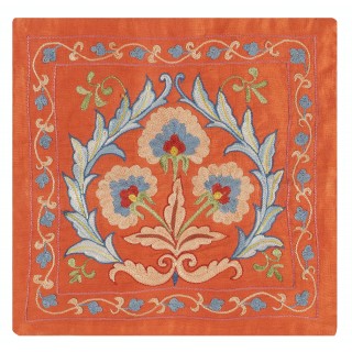 Embroidered 100% Silk Cushion Cover. Traditional Accent Pillow. Handmade Throw Pillow