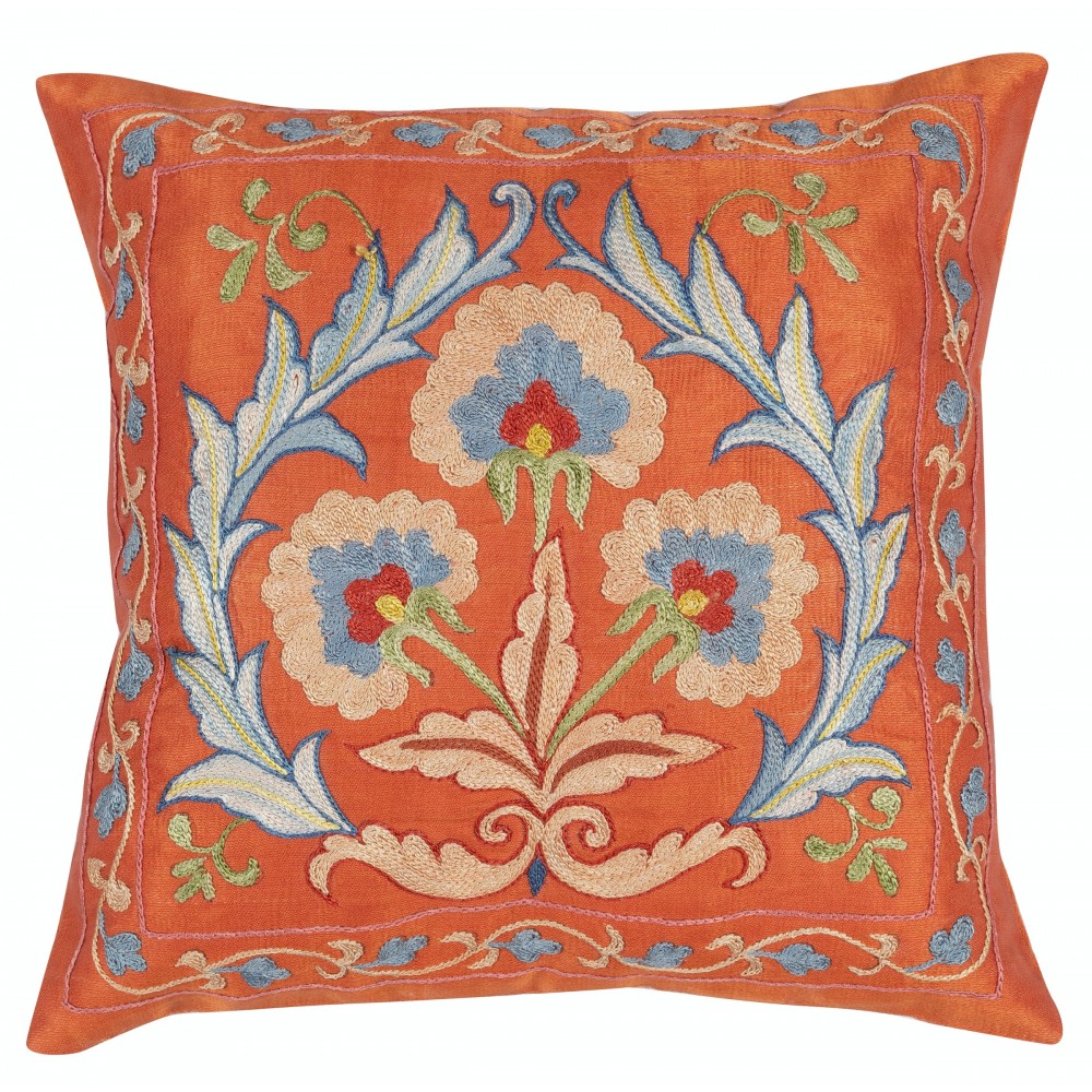 Embroidered 100% Silk Cushion Cover. Traditional Accent Pillow. Handmade Throw Pillow Embroidered 100% Silk Cushion Cover. Traditional Accent Pillow. Handmade Throw Pillow
