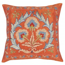 Embroidered 100% Silk Cushion Cover. Traditional Accent Pillow. Handmade Throw Pillow