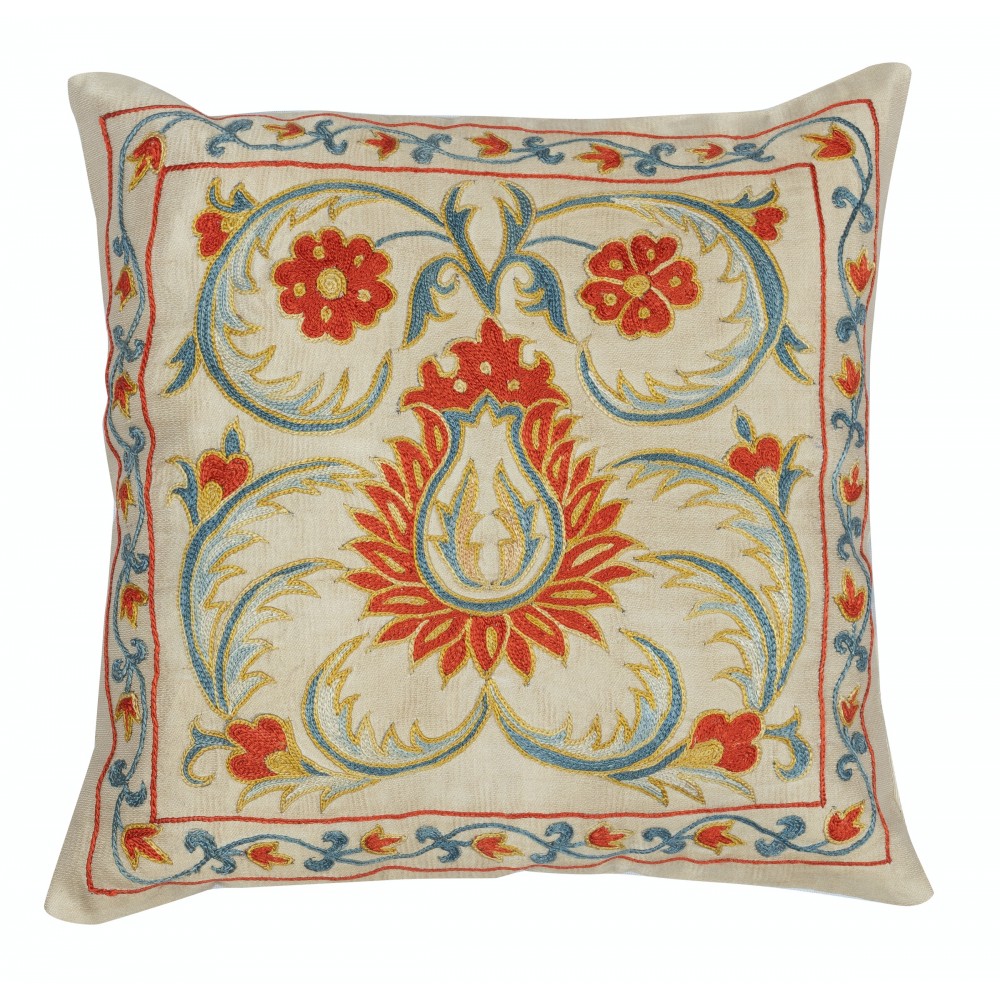 Embroidered 100% Silk Cushion Cover. Traditional Accent Pillow. Handmade Throw Pillow Embroidered 100% Silk Cushion Cover. Traditional Accent Pillow. Handmade Throw Pillow
