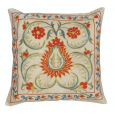 Embroidered 100% Silk Cushion Cover. Traditional Accent Pillow. Handmade Throw Pillow