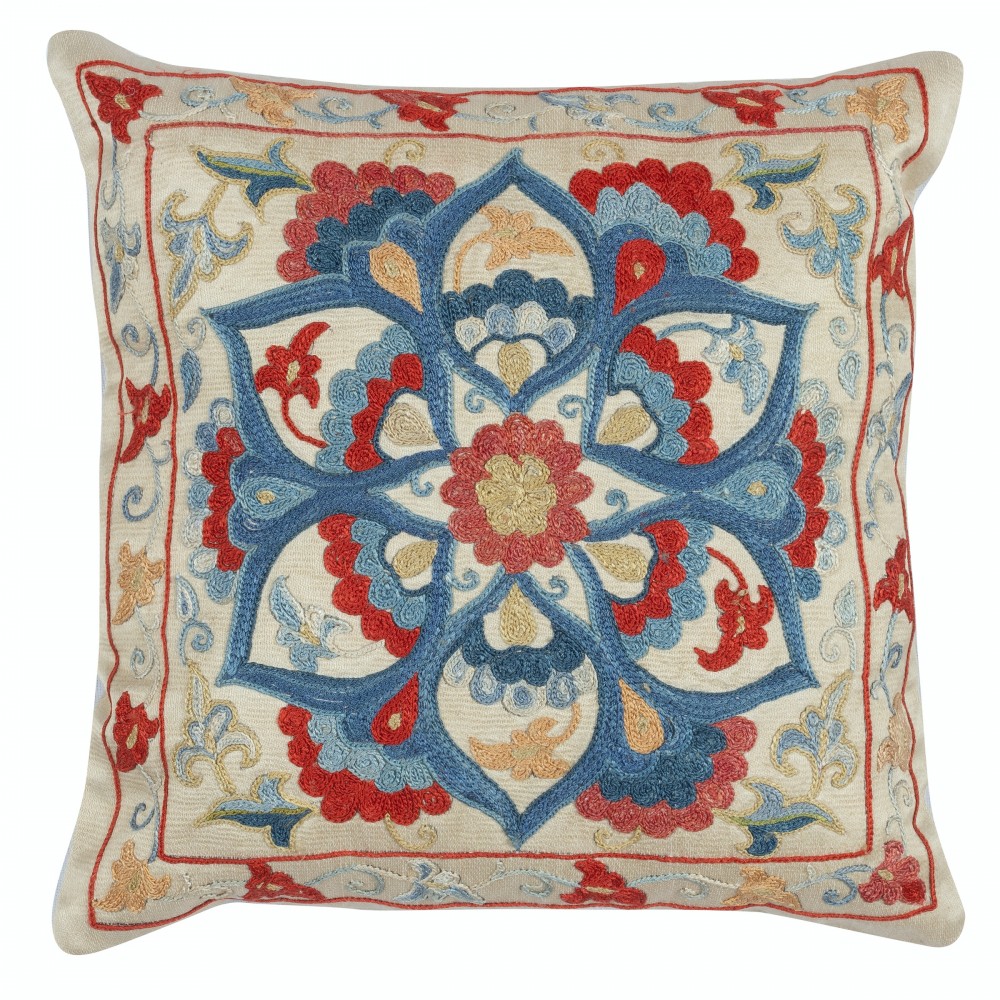 Embroidered 100% Silk Cushion Cover. Traditional Accent Pillow. Handmade Throw Pillow Embroidered 100% Silk Cushion Cover. Traditional Accent Pillow. Handmade Throw Pillow