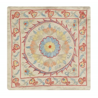 100% Silk Cushion Cover. Traditional Throw Pillow. Embroidered Accent Pillow