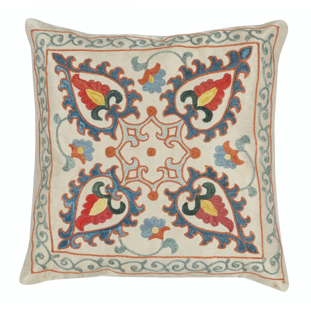 All Silk Cushion Cover. Traditional Throw Pillow. Embroidered Accent Pillow All Silk Cushion Cover. Traditional Throw Pillow. Embroidered Accent Pillow