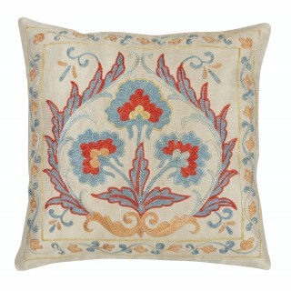 Embroidered 100% Silk Cushion Cover. Traditional Throw Pillow. Suzani Accent Pillow