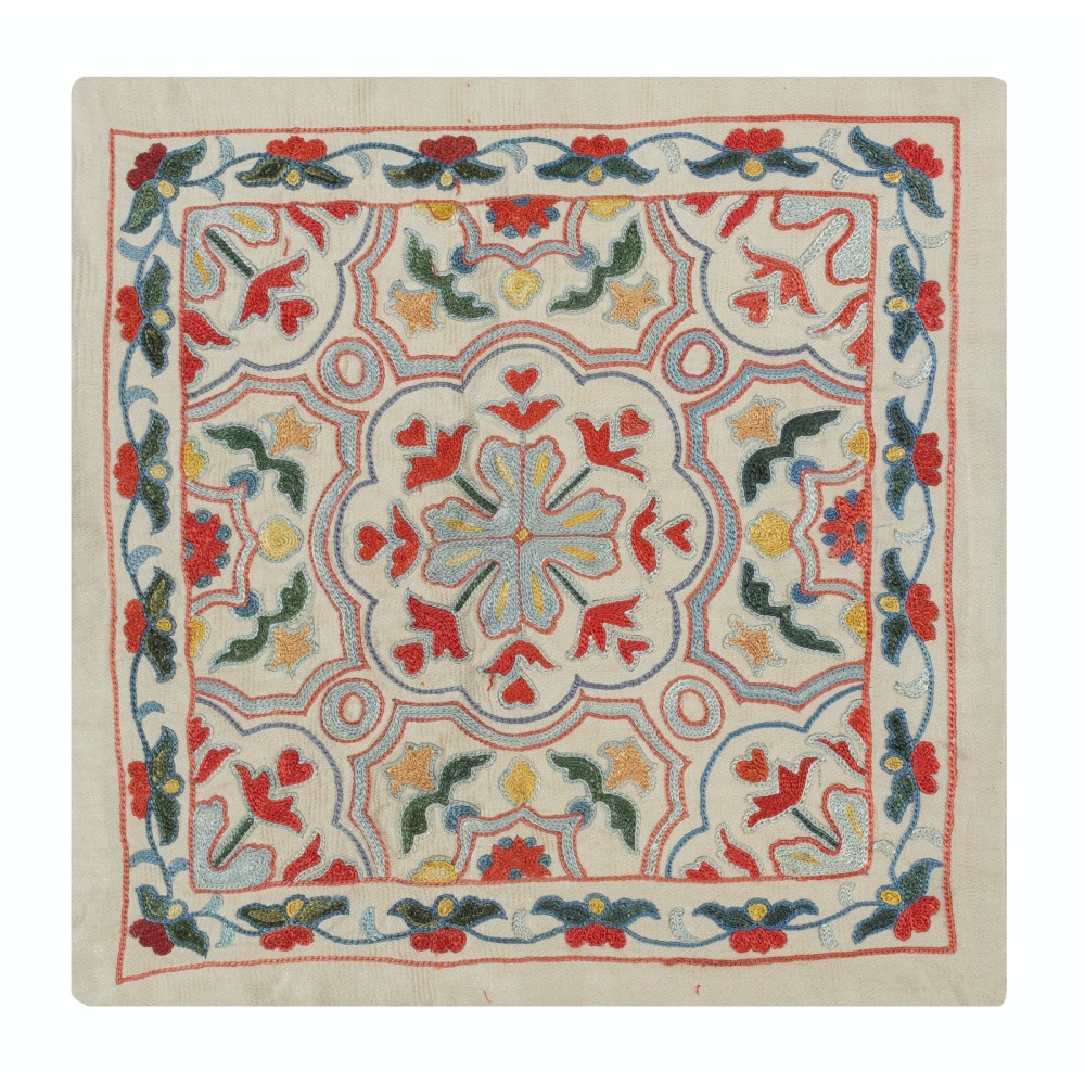 Hand Embroidered All Silk Throw Pillow Cover. Traditional Cushion. Suzani Pillowcase