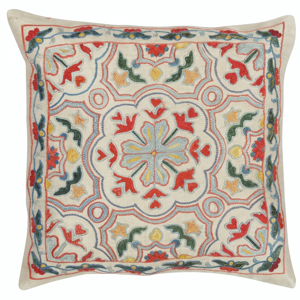 Hand Embroidered All Silk Throw Pillow Cover. Traditional Cushion. Suzani Pillowcase