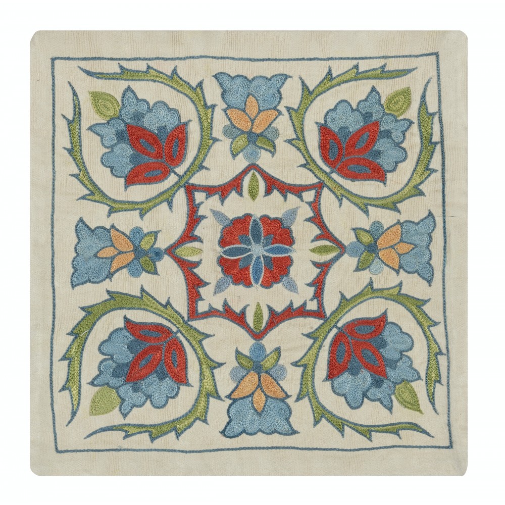 100% Silk Accent Pillow Cover. Traditional Throw Pillow. Embroidered Toss Pillow