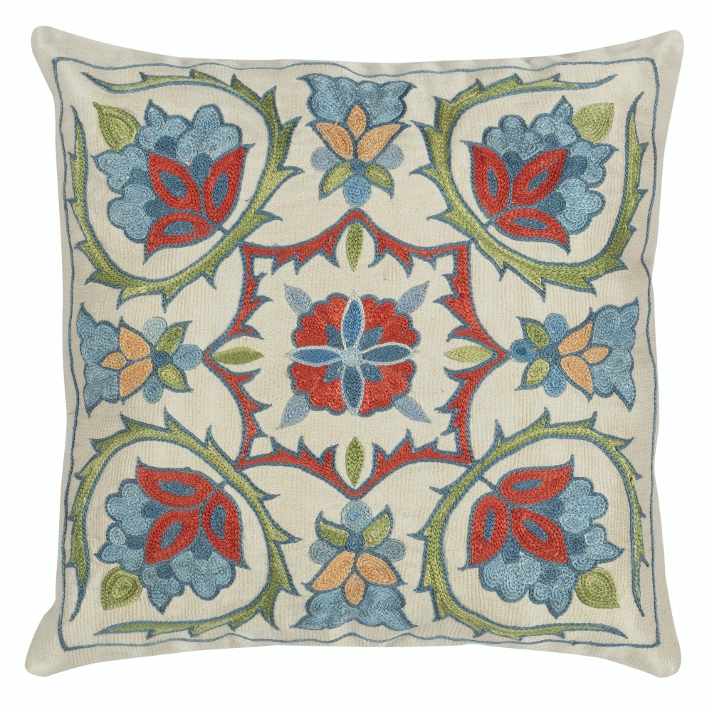 100% Silk Accent Pillow Cover. Traditional Throw Pillow. Embroidered Toss Pillow