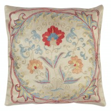 Embroidered 100% Silk Cushion Cover. Traditional Throw Pillow. Suzani Accent Pillow