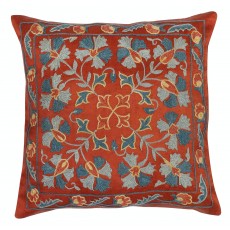 Embroidered 100% Silk Cushion Cover. Traditional Accent Pillow. Handmade Throw Pillow