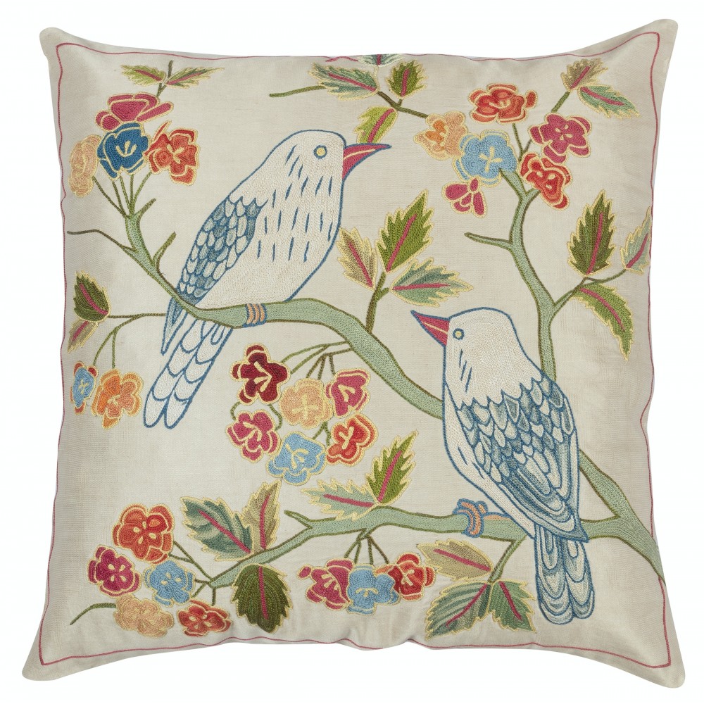 Embroidered 100% Silk Cushion Cover. Traditional Accent Pillow. Decorative Throw Pillow