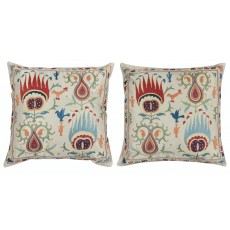 SET OF 2 - 100% Silk Cushion Covers. Embroidered Accent Pillows. Traditional Throw Pillows