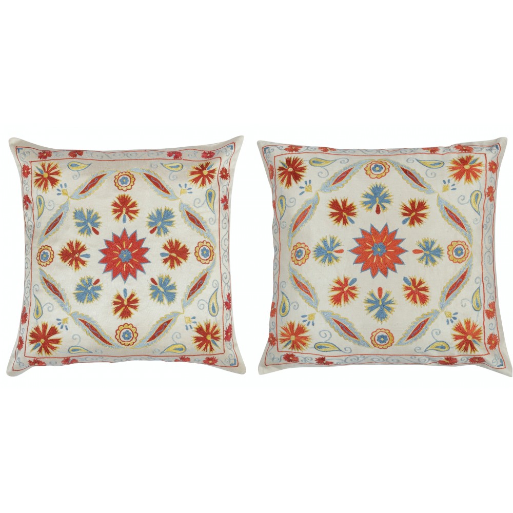 SET OF 2 - 100% Silk Cushion Covers. Embroidered Accent Pillows. Suzani Throw Pillows SET OF 2 - 100% Silk Cushion Covers. Embroidered Accent Pillows. Suzani Throw Pillows