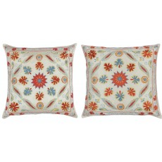 SET OF 2 - 100% Silk Cushion Covers. Embroidered Accent Pillows. Suzani Throw Pillows