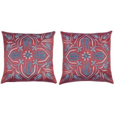 SET OF 2 - 100% Silk Cushion Covers. Embroidered Accent Pillows. Decorative Throw Pillows