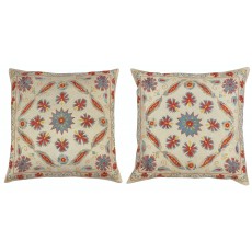 SET OF 2 - Embroidered 100% Silk Cushion Covers. Handmade Accent Pillows. Traditional Throw Pillows