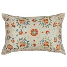 100% Silk Embroidered Lumbar Pillow Cover. Traditional Accent Pillow. Uzbek Cushion Cover