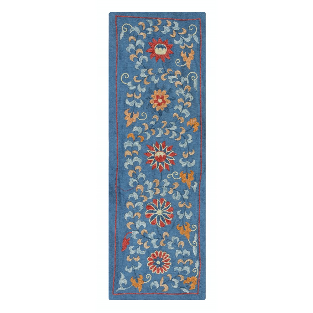 Embroidered 100% Silk Wall Hanging. Blue Traditional Tapestry Embroidered 100% Silk Wall Hanging. Blue Traditional Tapestry