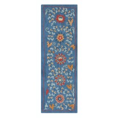 Embroidered 100% Silk Wall Hanging. Blue Traditional Tapestry