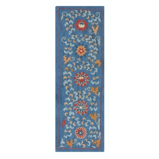 Embroidered 100% Silk Wall Hanging. Blue Traditional Tapestry