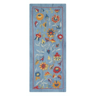 Embroidered 100% Silk Wall Hanging. Blue Traditional Tapestry