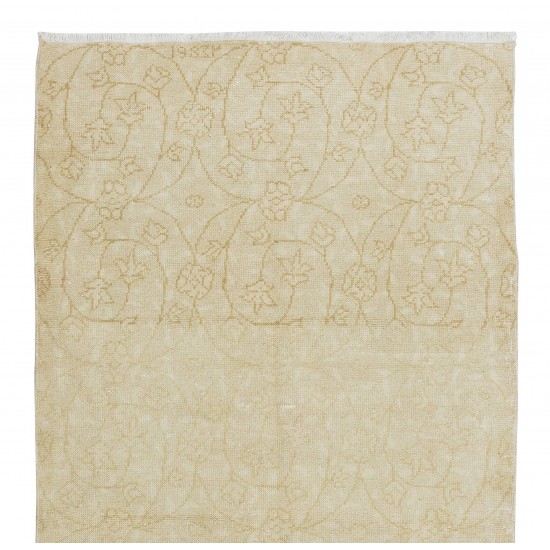 Home Decor Turkish Rug in Neutral Colors, Vintage Floral Hand Knotted Sun Faded Wool Carpet