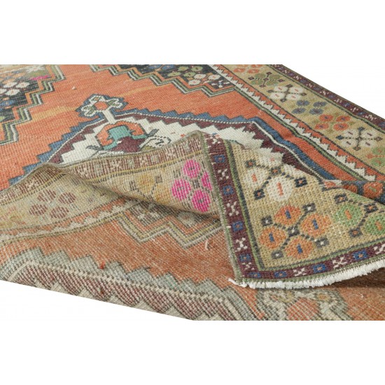 Hand Knotted Turkish Oriental Style Rug, Vintage Carpet Made of Wool