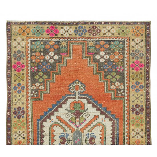 Hand Knotted Turkish Oriental Style Rug, Vintage Carpet Made of Wool