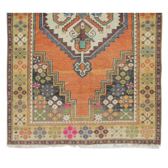 Hand Knotted Turkish Oriental Style Rug, Vintage Carpet Made of Wool Hand Knotted Turkish Oriental Style Rug, Vintage Carpet Made of Wool